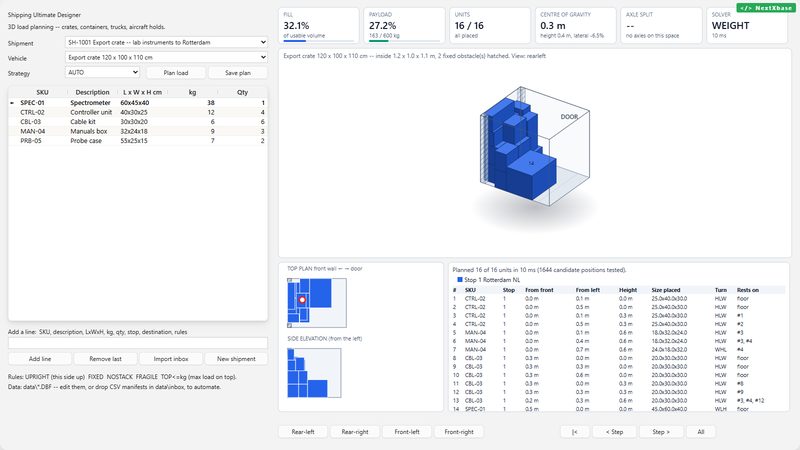 ShippingDesigner running in the browser